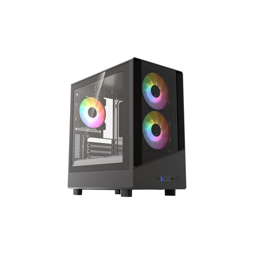 Vida Spire M Micro ATX Gaming Case, ATX/mATX/ITX, 3x ARGB 120mm Fans, Tempered Glass, Mesh Front, Black