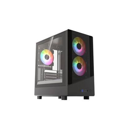 Vida Spire M Micro ATX Gaming Case, ATX/mATX/ITX, 3x ARGB 120mm Fans, Tempered Glass, Mesh Front, Black
