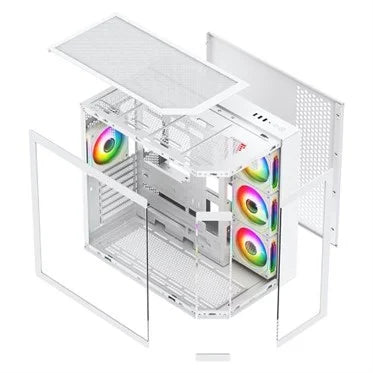 Vida Edge ATX Mid-Tower Gaming Case, Tempered Glass, 4x ARGB Fans, White