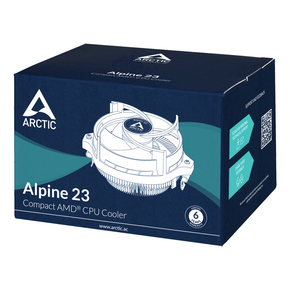 ARCTIC Alpine 23 Compact AMD CPU Air Cooler, AM4/AM5, 90mm PWM Fan, FDB Bearing, 65mm Height, Black