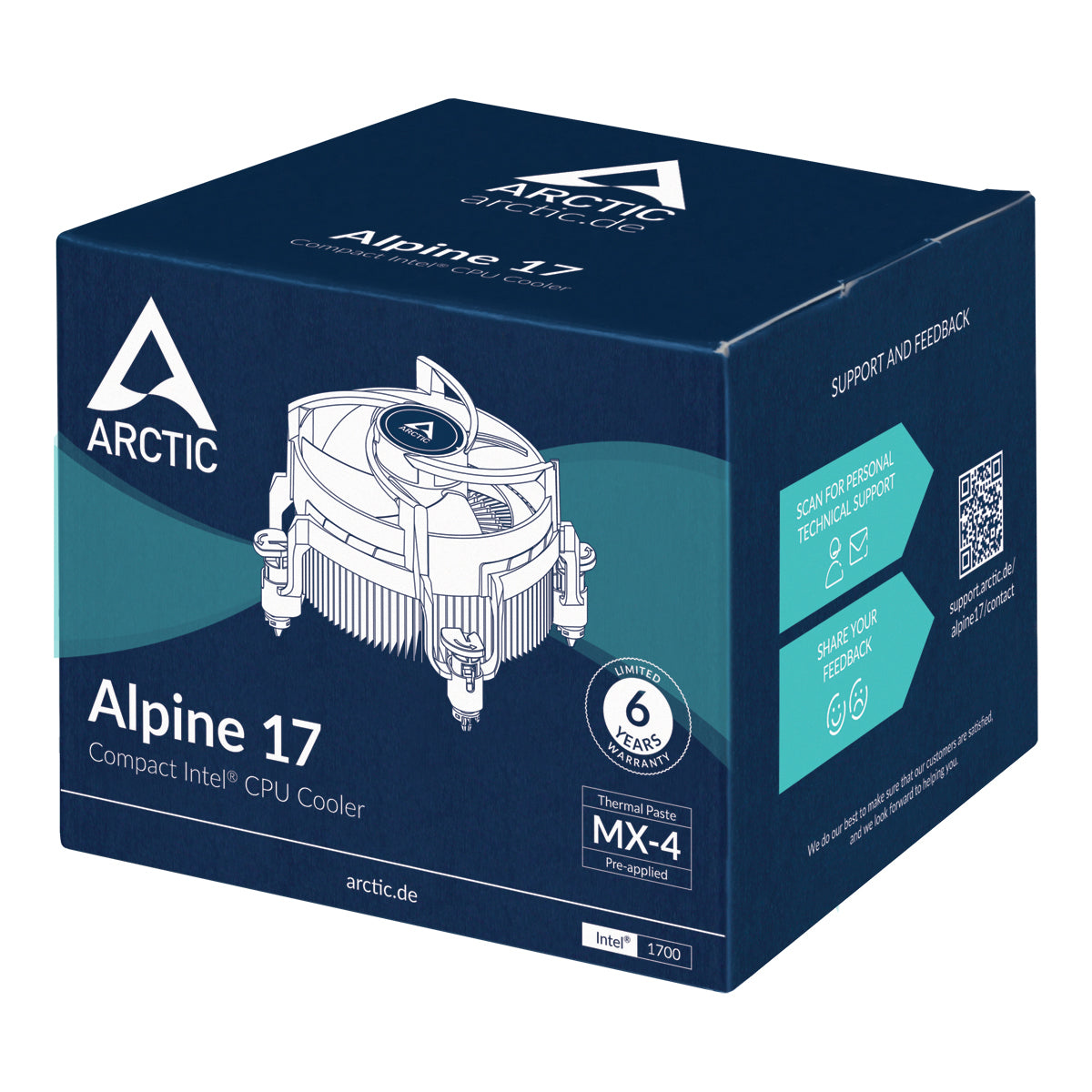 ARCTIC Alpine 17 CPU Air Cooler, LGA1700, 92mm PWM, 95W TDP, Pre-Applied Paste
