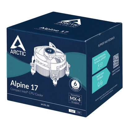 ARCTIC Alpine 17 CPU Air Cooler, LGA1700, 92mm PWM, 95W TDP, Pre-Applied Paste