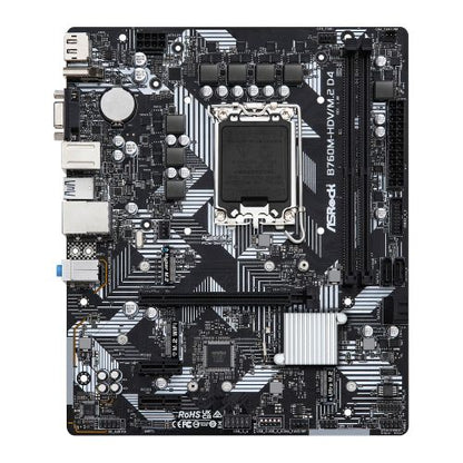 Asrock B760M-HDV/M.2 D4, Intel B760, 1700, Micro ATX, 2 DDR4, VGA, HDMI, DP, GB LAN, PCIe4, 2x M.2 - PC Gear UK