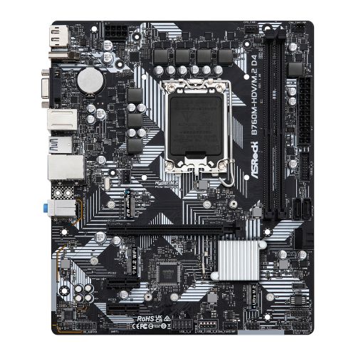 Asrock B760M-HDV/M.2 D4, Intel B760, 1700, Micro ATX, 2 DDR4, VGA, HDMI, DP, GB LAN, PCIe4, 2x M.2 - PC Gear UK