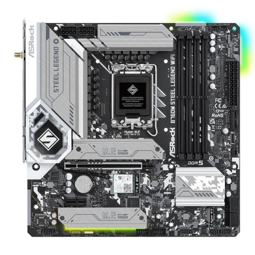 Asrock B760M STEEL LEGEND WIFI, Intel B760, 1700, Micro ATX, 4 DDR5, HDMI, DP, eDP, Wi-Fi 6E, 2.5G LAN, PCIe5, 3x M.2, RGB - PC Gear UK