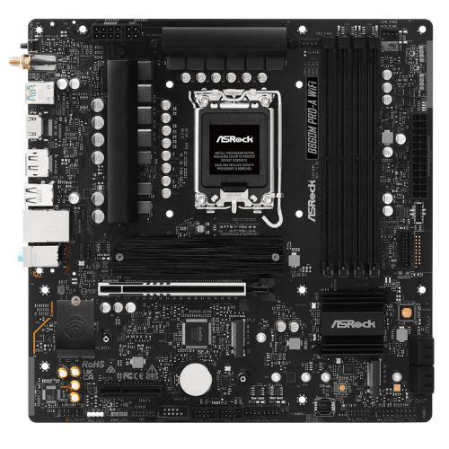 Asrock B860M PRO-A WIFI, Intel B860, 1851, Micro ATX, 4 DDR5, HDMI, DP, Wi-Fi 6E, 2.5G LAN, 3x M.2 - PC Gear UK