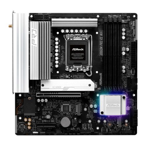 Asrock B860M PRO RS WIFI, Intel B860, 1851, Micro ATX, 4 DDR5, HDMI, DP, Wi-Fi 6E, 2.5G LAN, RGB, 3x M.2 - PC Gear UK