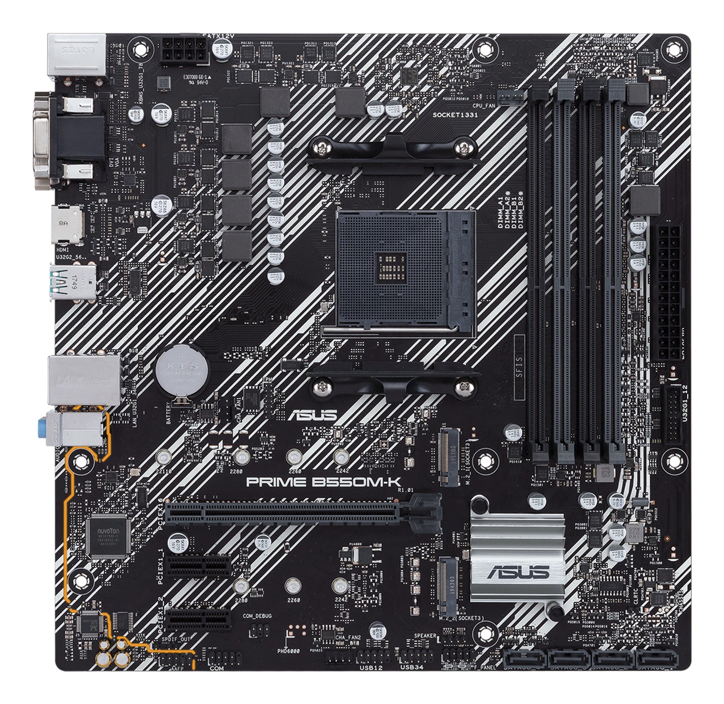 ASUS Prime B550M-K AMD AM4 Micro-ATX Motherboard, 4x DDR4, 2x M.2, PCIe 4.0, 4x SATA, HDMI, DVI-D, GbE