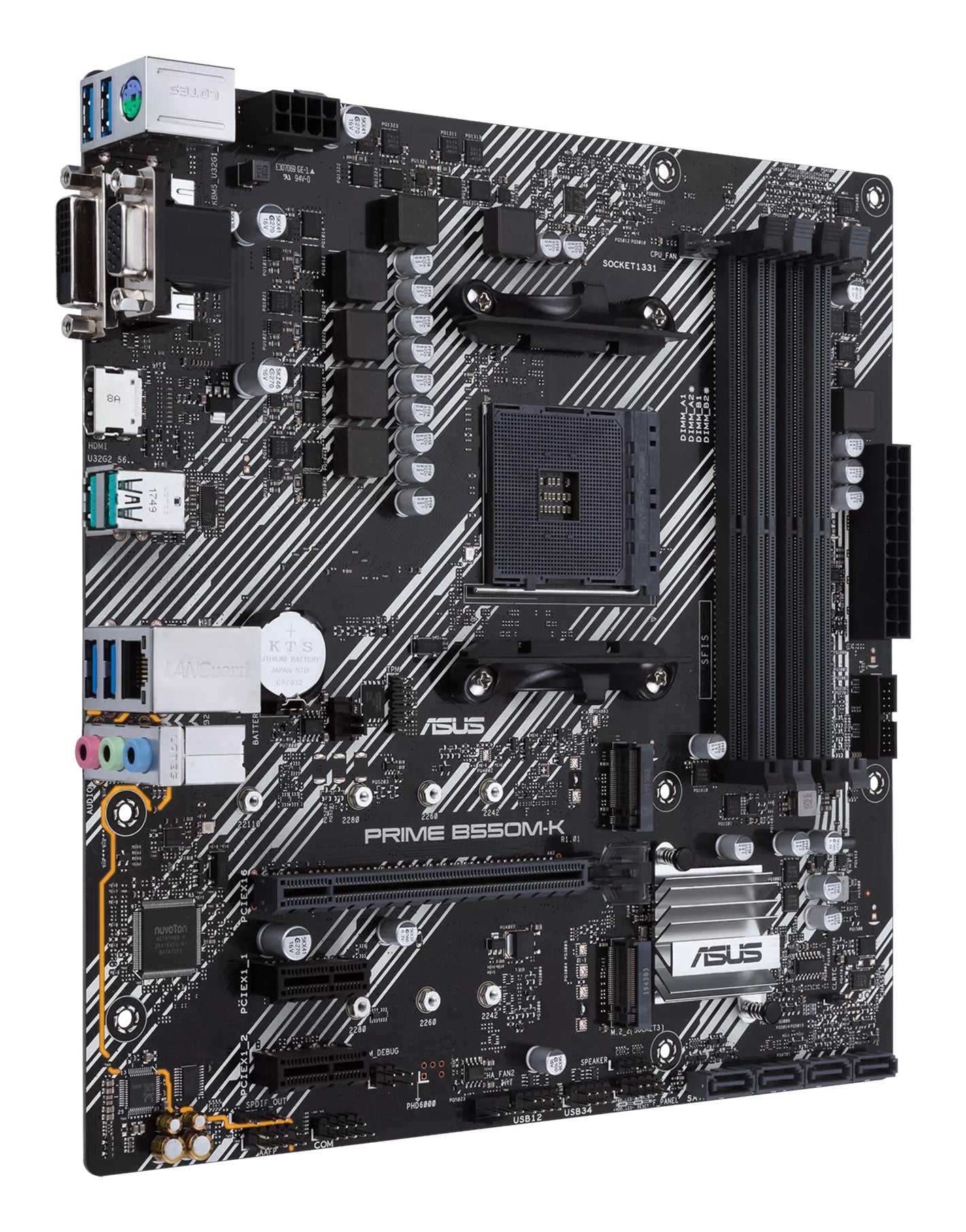 ASUS Prime B550M-K AMD AM4 Micro-ATX Motherboard, 4x DDR4, 2x M.2, PCIe 4.0, 4x SATA, HDMI, DVI-D, GbE