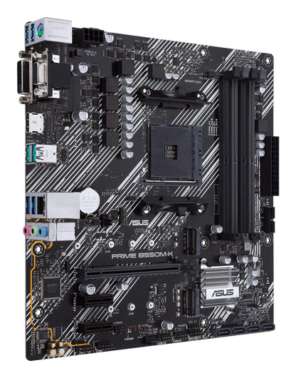 ASUS Prime B550M-K AMD AM4 Micro-ATX Motherboard, 4x DDR4, 2x M.2, PCIe 4.0, 4x SATA, HDMI, DVI-D, GbE