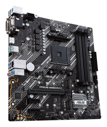 ASUS Prime B550M-K AMD AM4 Micro-ATX Motherboard, 4x DDR4, 2x M.2, PCIe 4.0, 4x SATA, HDMI, DVI-D, GbE