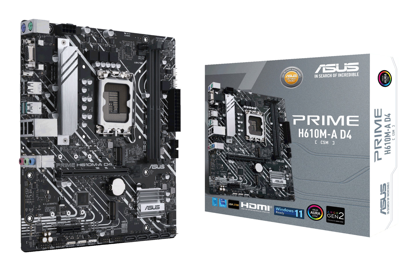 ASUS Prime H610M-A D4-CSM Intel LGA1700 Micro-ATX Motherboard, 2x DDR4, 2x M.2, PCIe 4.0, 4x SATA, 1GbE, HDMI 2.1, DP 1.4