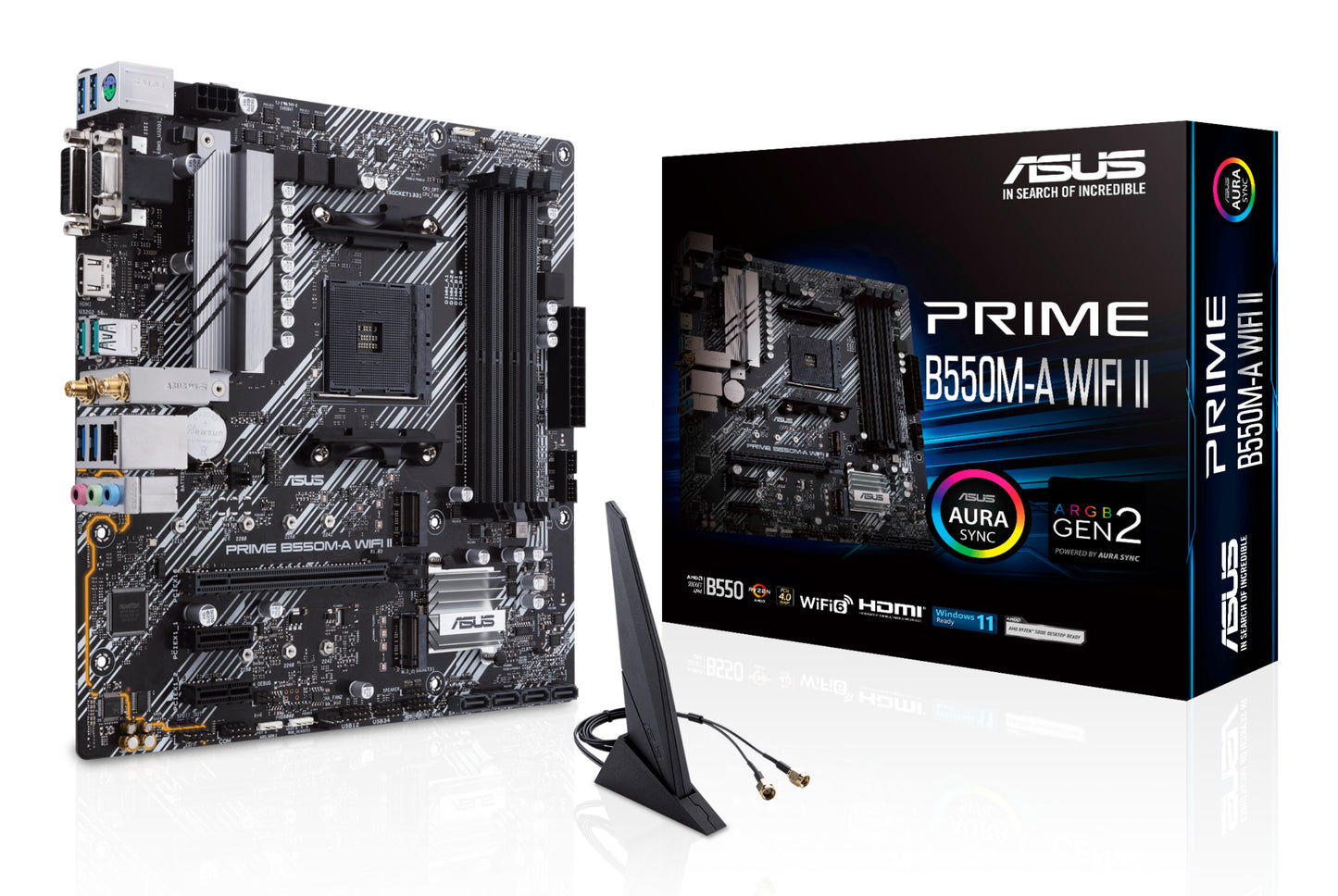 ASUS Prime B550M-A WiFi II AMD AM4 Micro-ATX Motherboard, 4x DDR4, 2x M.2, PCIe 4.0, 4x SATA, Wi-Fi 6