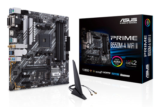 ASUS Prime B550M-A WiFi II AMD AM4 Micro-ATX Motherboard, 4x DDR4, 2x M.2, PCIe 4.0, 4x SATA, Wi-Fi 6
