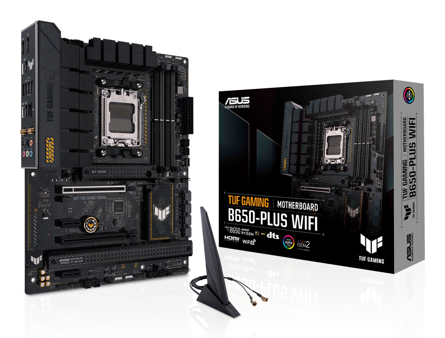 ASUS TUF Gaming B650-Plus WiFi AMD AM5 ATX Motherboard, 4x DDR5, 3x M.2, PCIe 5.0, 4x SATA, WiFi 6, 2.5GbE, USB-C 20Gbps