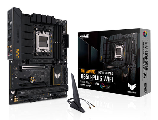 ASUS TUF Gaming B650-Plus WiFi AMD AM5 ATX Motherboard, 4x DDR5, 3x M.2, PCIe 5.0, 4x SATA, WiFi 6, 2.5GbE, USB-C 20Gbps