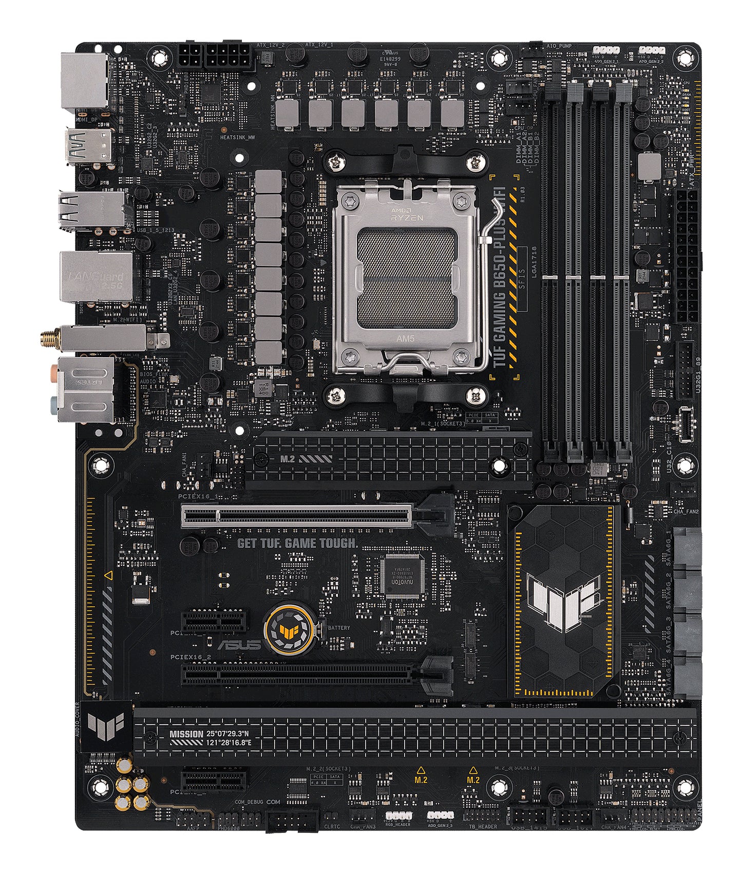 ASUS TUF Gaming B650-Plus WiFi AMD AM5 ATX Motherboard, 4x DDR5, 3x M.2, PCIe 5.0, 4x SATA, WiFi 6, 2.5GbE, USB-C 20Gbps