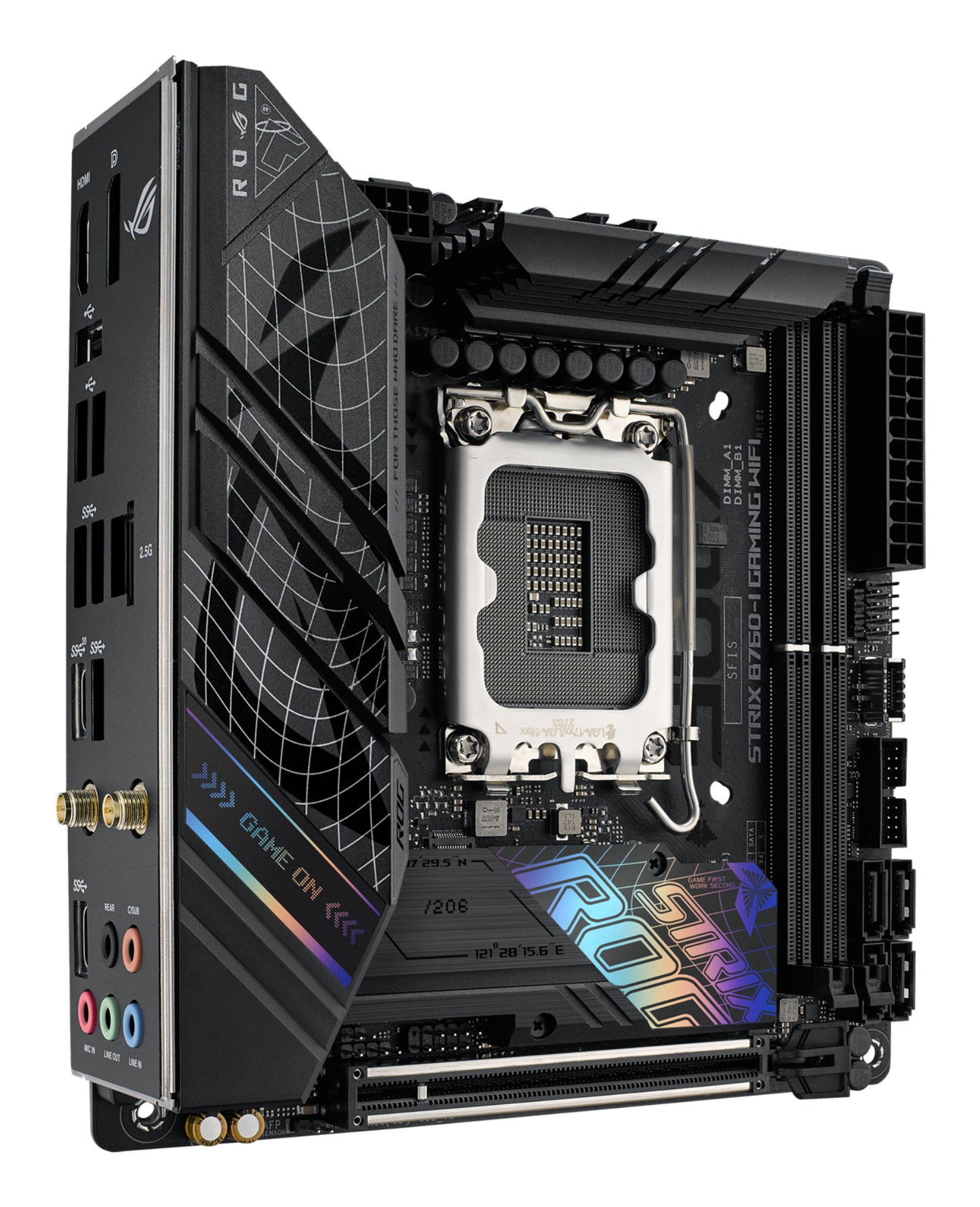 ASUS ROG Strix B760-I Gaming WiFi Intel LGA1700 Mini-ITX Motherboard, 2x DDR5, 2x M.2, PCIe 5.0, 4x SATA, WiFi 6E, 2.5GbE, USB-C 20Gbps