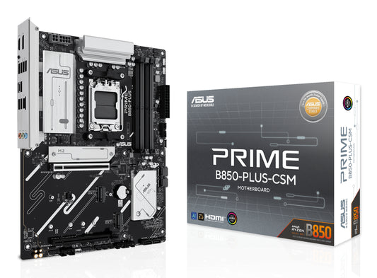 ASUS Prime B850-PLUS-CSM Motherboard, AMD B850, Socket AM5, ATX, 4x DDR5 DIMM, 3x M.2, PCIe 5.0, 2.5GbE, HDMI, DP, USB-C, Ryzen 7000/8000/9000