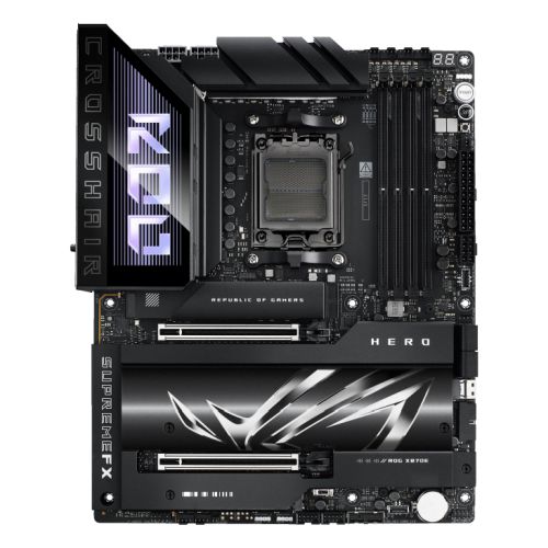 Asus ROG CROSSHAIR X870E HERO, AMD X870E, AM5, ATX, 4 DDR5, HDMI, 2 USB4, Wi-Fi 7, 5G & 2.5G LAN, PD 60W, RGB, 5x M.2 - PC Gear UK