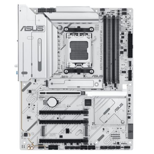 Asus X870 MAX GAMING WIFI7 W, AMD X870, AM5, ATX, 4 DDR5, HDMI, 2 USB4, Wi-Fi 7, 2.5G LAN, 3x M.2, White - PC Gear UK