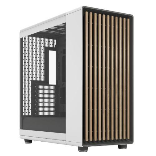 Fractal Design North XL RC Chalk White (TG Clear) Case w/ Clear Glass Window, ATX, 3 PWM Fans, USB-C, Oak Front, Reverse Connector/Asus BTF Compatible - PC Gear UK
