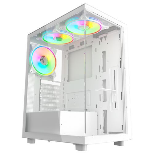 Vida Vetro White ARGB Gaming Case w/ Glass Front & Side, ATX, 3x ARGB PWM Fans, 6-Port ARGB Fan Hub & Remote Control - PC Gear UK