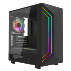Vida Genesis Black ARGB Gaming Case w/ Glass Window, Micro ATX, 2x ARGB Fans, Front ARGB Strip
