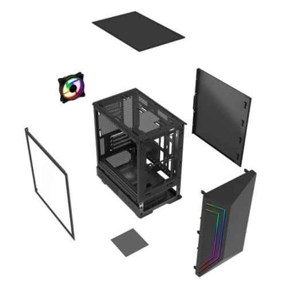Vida Apollo M Black ARGB Gaming Case w/ Glass Window, Micro ATX, Rear ARGB Infinity Fan, Front LED Strips