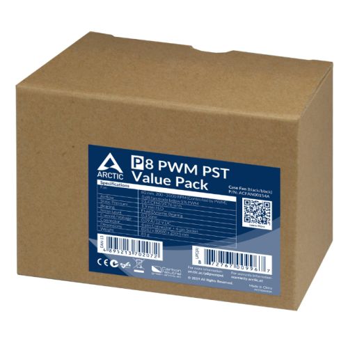 Arctic P8 8cm Pressure Optimised PWM PST Case Fan w/ Cable Splitter (5 Pack), Black, Fluid Dynamic, 200-3000 RPM, Value Pack