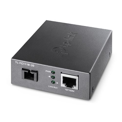 TP-LINK (TL-FC111B-20) 10/100 Mbps WDM Media Converter, up to 20km, 802.3u 10/100Base-TX, 100Base-FX, Single-Mode, Half-Duplex/Full-Duplex - PC Gear UK