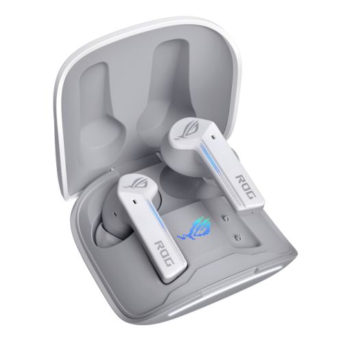 Asus ROG Cetra True Wireless Earphones, Active Noise Cancellation, Ambient Mode, Charging Case, Water Resistant, Touch Controls, LED Lighting, Moonlight White - PC Gear UK