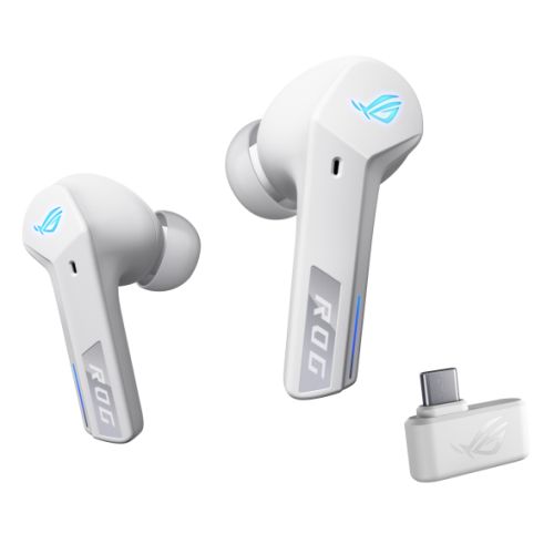 Asus ROG Cetra True Wireless SpeedNova Moonlight White Gaming Earphones, SpeedNova Wireless/Bluetooth, Adaptive ANC, AI Mics, 46-Hour Battery, Hybrid Multipoint, RGB Lighting - PC Gear UK