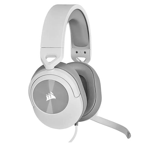 Corsair HS55 Stereo Gaming Headset, 3.5mm Jack, Lightweight, Flip-To-Mute Mic, Memory Foam Earpads, White - PC Gear UK