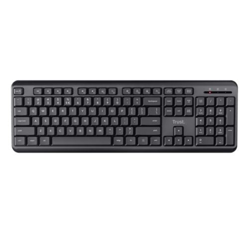 Trust TK-350 Wireless Membrane Keyboard, Spill-Proof, Silent Keys, Media Keys, Black - PC Gear UK