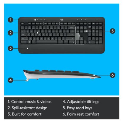 Logitech MK540 Advanced Wireless Keyboard and Mouse Desktop Kit, Spill Resistant - PC Gear UK