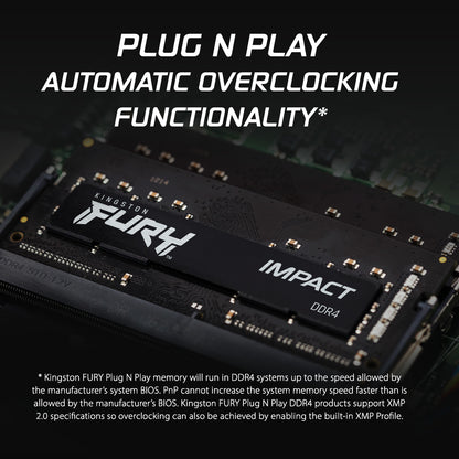 Kingston FURY Impact, 16GB Kit (2x8GB), DDR4, 3200MT/s, CL20, 260-pin SO-DIMM, Laptop Memory