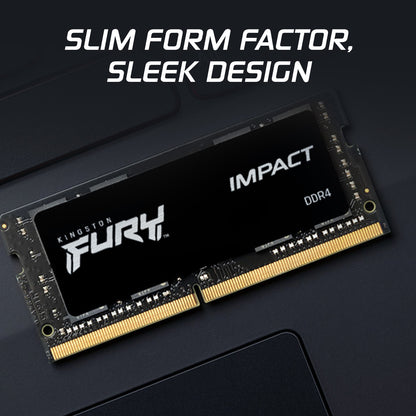 Kingston FURY Impact, 16GB Kit (2x8GB), DDR4, 3200MT/s, CL20, 260-pin SO-DIMM, Laptop Memory