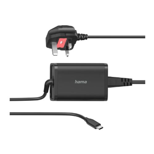 Hama Universal USB-C Notebook PSU, Power Delivery (PD), 5-20V/65W, Auto Select, Hook & Cable Tie - PC Gear UK