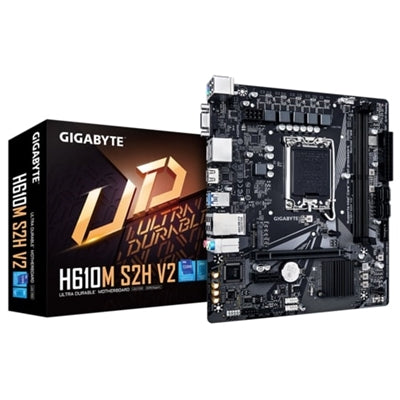 Gigabyte H610M S2H V2 Intel 1700 Socket Motherboard, Micro-ATX, 2x DDR5 Slots, 1x M.2 Socket, GbE LAN, 1x D-Sub / 2x DisplayPorts / 1x HDMI Port - PC Gear UK