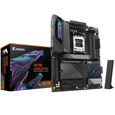 Gigabyte X870E AORUS PRO AMD AM5 Socket Motherboard, ATX, 4x DDR5 Slots, 4x M.2 Sockets, 3x USB-C Port, Fitted I/O Shield, 2.5GbE LAN, Wi-Fi 7, 2x HDMI Port / 2x USB-C (USB4)