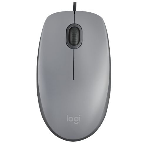 Logitech M110 Silent Wired Optical Mouse, USB, 1000 DPI, Ambidextrous, Mid Grey - PC Gear UK