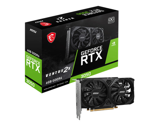 MSI GeForce RTX 3050 VENTUS 2X E 6G OC, 6GB GDDR6, PCIe 4.0, Dual Fan Graphics Card
