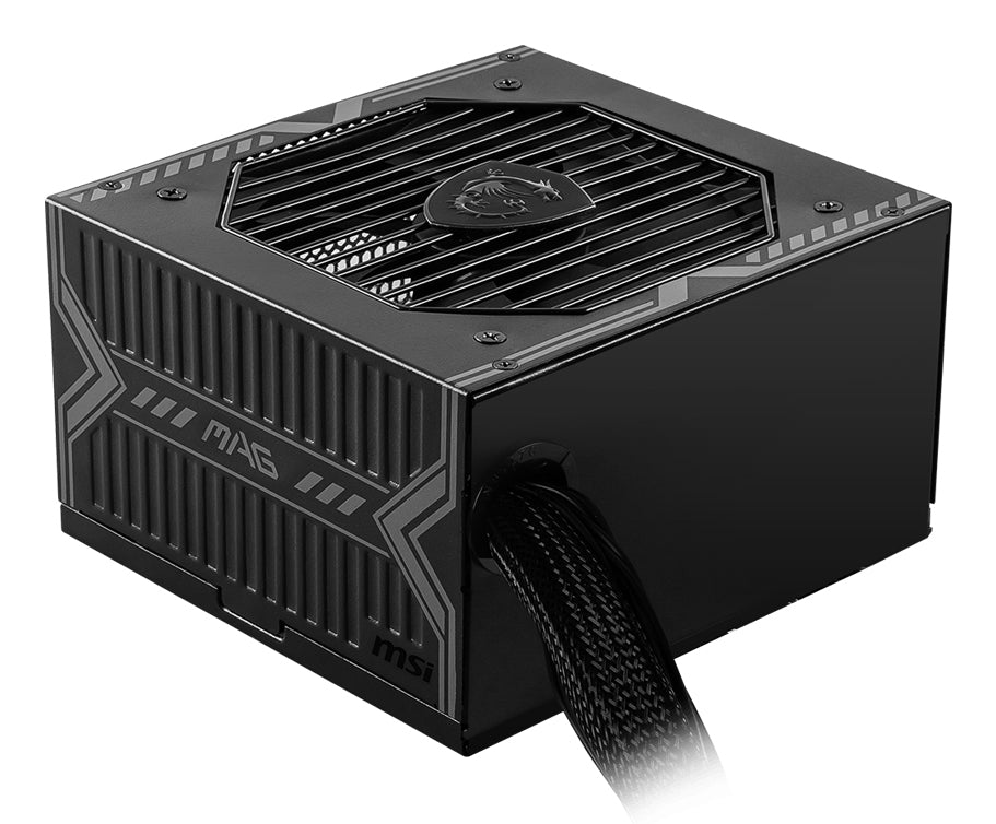 MSI MAG A650BN, 650W, 80+ Bronze, ATX, Non-Modular, Sleeved Cables, 120mm Fan, Single +12V Rail, DC-DC, Active PFC, UK Plug, Black, 5-Year Warranty