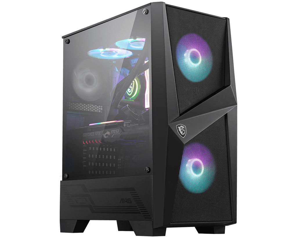MSI MAG Forge 100R, Midi Tower ATX Gaming Case, 2x 120mm ARGB Fans, 4mm Tempered Glass, Mesh Front, 330mm Radiator Support, ATX/mATX/Mini-ITX, Black
