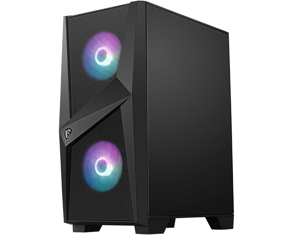 MSI MAG Forge 100R, Midi Tower ATX Gaming Case, 2x 120mm ARGB Fans, 4mm Tempered Glass, Mesh Front, 330mm Radiator Support, ATX/mATX/Mini-ITX, Black