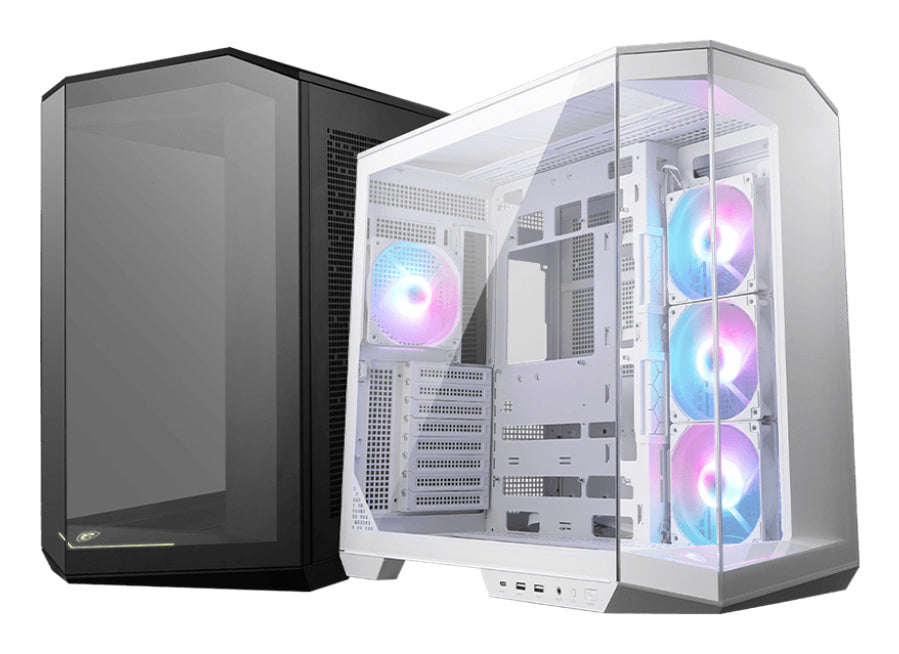 MSI MAG Pano 100R PZ, Midi Tower ATX Gaming Case, 270° Panoramic Tempered Glass, 4x Pre-Installed ARGB Fans, 360mm Radiator Support, ATX/mATX/Mini-ITX, White