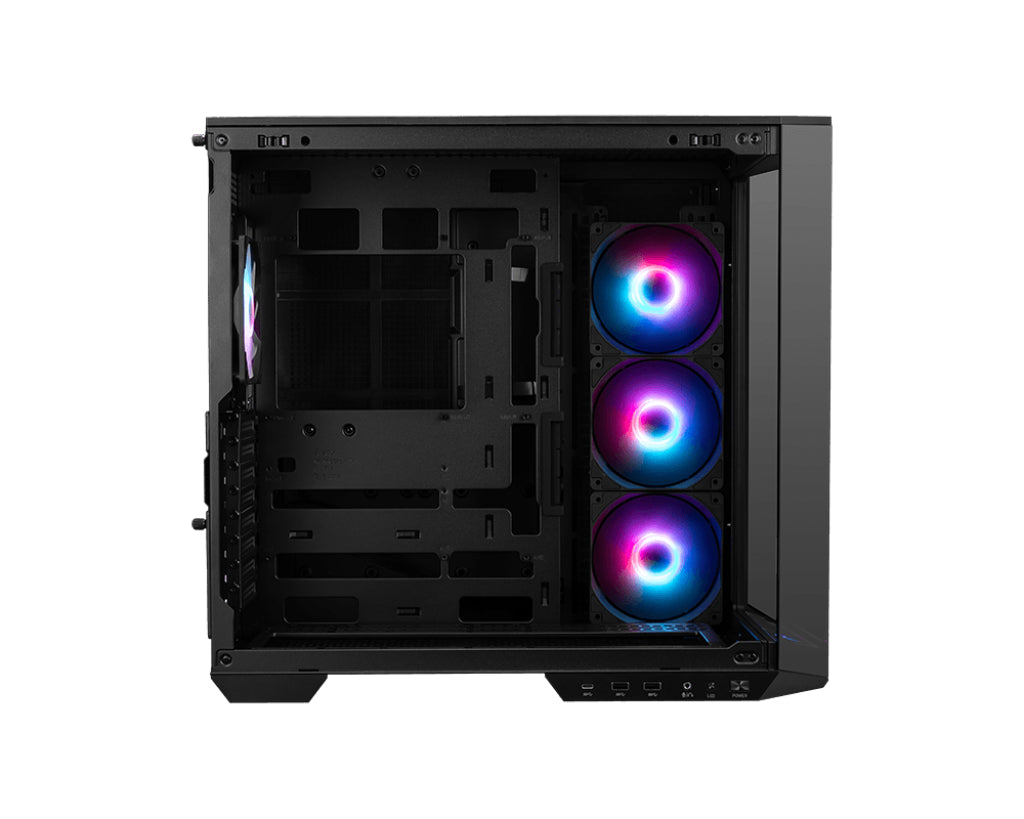 MSI MAG Pano 100R PZ, Midi Tower ATX Gaming Case, 270° Panoramic Tempered Glass, 4x Pre-Installed ARGB Fans, 360mm Radiator Support, ATX/mATX/Mini-ITX, Black