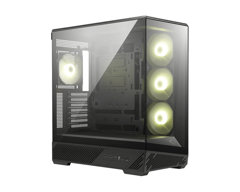 MSI MAG Pano 130R PZ, Midi Tower ATX Gaming Case, 270° Panoramic Glass, 4x ARGB Fans, Rotatable GPU Bracket, 360mm Radiator, ATX/mATX/Mini-ITX, Black