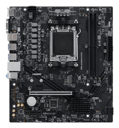 MSI PRO A620AM-B EVO Motherboard, AMD A620A, Socket AM5, mATX, DDR5, 4x M.2, PCIe 5.0, 5GbE, HDMI 2.1, USB-C, Ryzen 7000/8000/9000